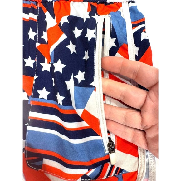 Fabletics Tyson Track Shorts Womens XS Patchwork Pride Red White Blue Zip Pocket - Picture 4 of 10